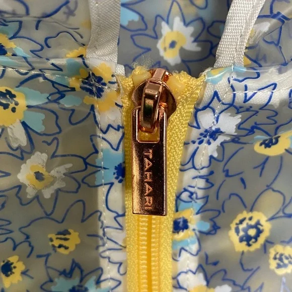 Tahari Girl Clear Blue and Yellow Floral Raincoat Girl's 7/8 - Picture 4 of 6
